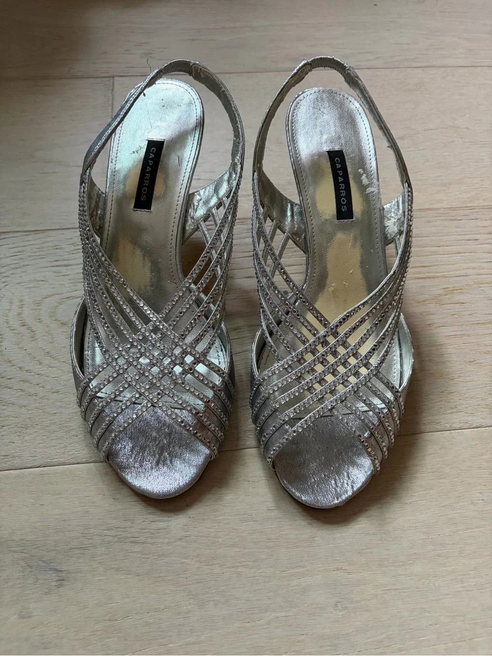 Caparros Silver Embellished Slingback Heels